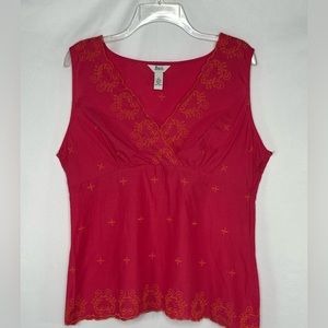 Bass Cotton Sleeveless Pink Top Orange Embroidered Side Zip Barbiecore Boho Sz L